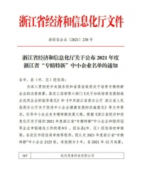 浙江省“專(zhuān)精特新”中小企業(yè)